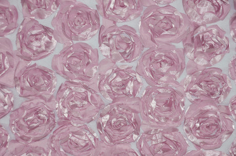 Rosette Satin Bordeaux Polyester Fabric - 3D Floral Satin Embroidered On A Mesh, Bordeaux, 52" Width (1 Yard)