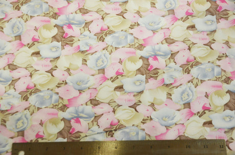 Spring Floral Rayon Challis Fabric - Floral Print, 58/60" Width (By The Continuous Yard)