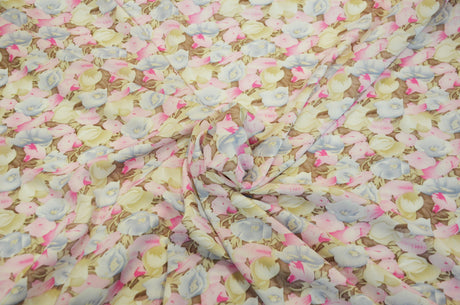 Spring Floral Rayon Challis Fabric - Floral Print, 58/60" Width (By The Continuous Yard)