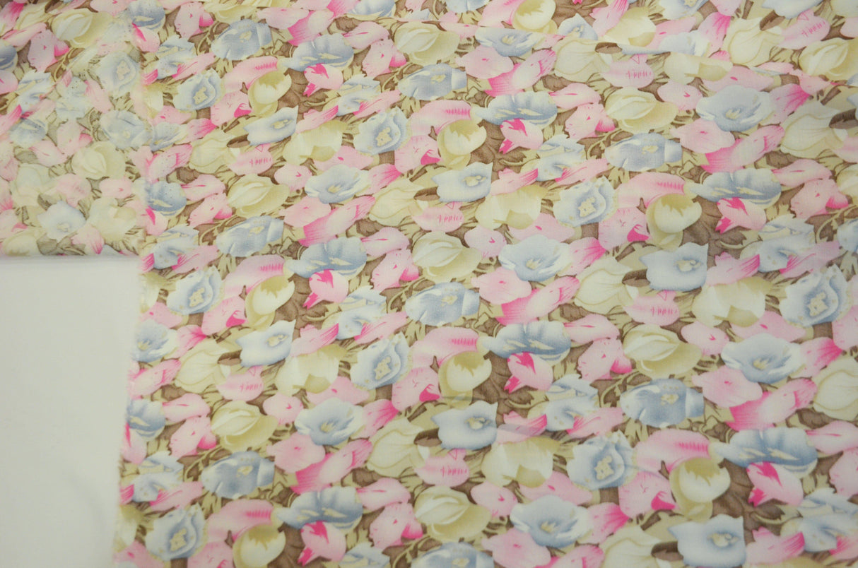 Spring Floral Rayon Challis Fabric - Floral Print, 58/60" Width (By The Continuous Yard)