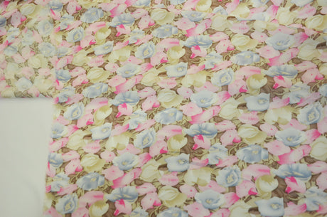 Spring Floral Rayon Challis Fabric - Floral Print, 58/60" Width (By The Continuous Yard)