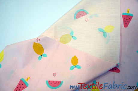 Yellow Lemon Watermelon Fruit 100 Percent Cotton Fabric - Fruit Print, 58/60" Width (1 Yard)