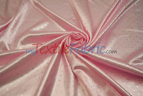 Mini Star Silky Satin Fabric - 100 Percent Polyester Fabric, White Pink Mint, 58/60" Width (1 Yard)