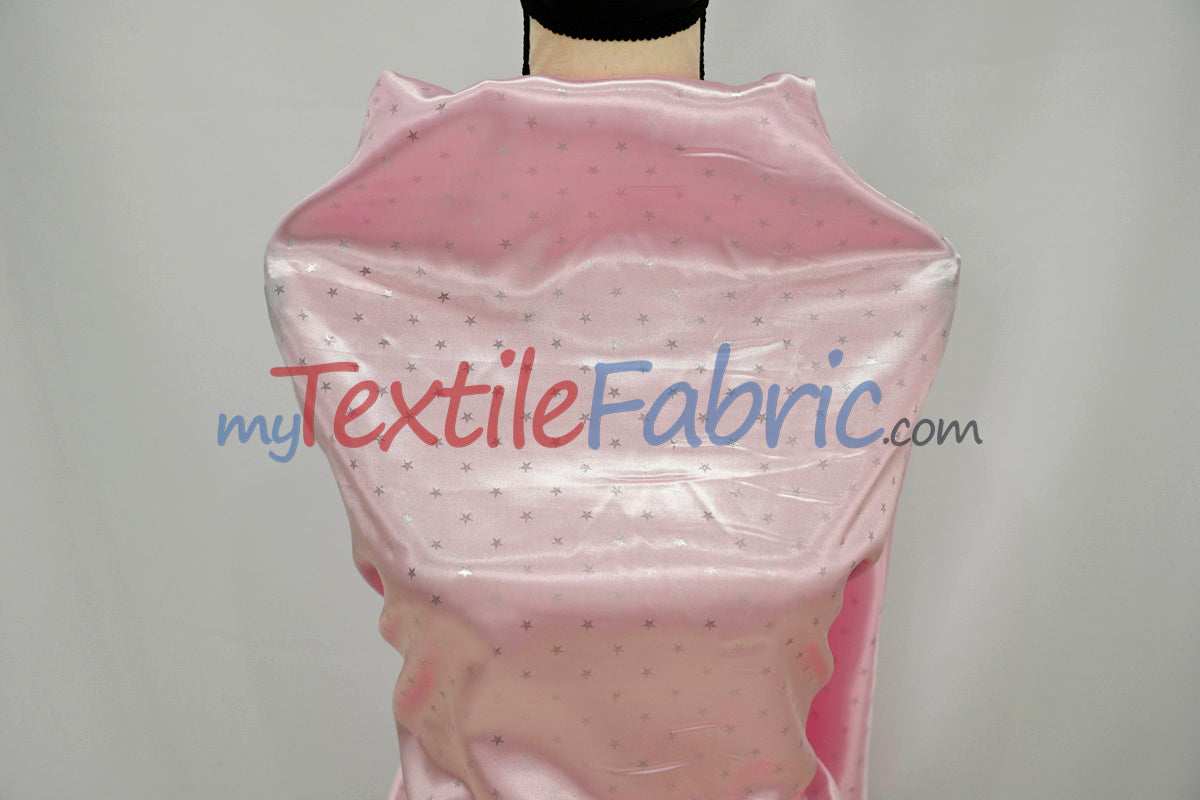 Mini Star Silky Satin Fabric - 100 Percent Polyester Fabric, White Pink Mint, 58/60" Width (1 Yard)