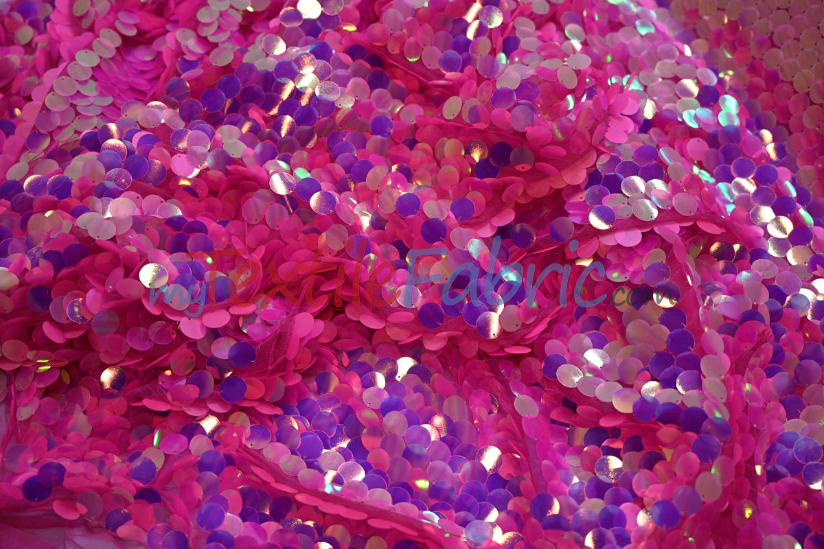 Fish Scale Paillette Sequins Polyester Fabric - 9Mm Sequins, 54" Width, Multiple Colors (1 Yard)