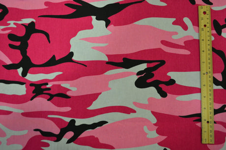 Hot Pink Camouflage 100% Cotton Fabric - Hot Pink, Camouflage Print, 58/60" Width (1 Yard)
