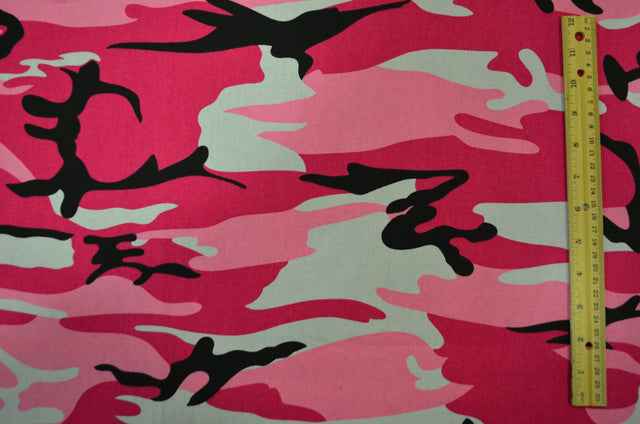 Hot Pink Camouflage 100% Cotton Fabric - Hot Pink, Camouflage Print, 58/60" Width (1 Yard)
