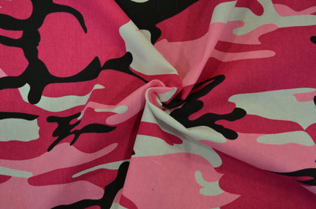 Hot Pink Camouflage 100% Cotton Fabric - Hot Pink, Camouflage Print, 58/60" Width (1 Yard)