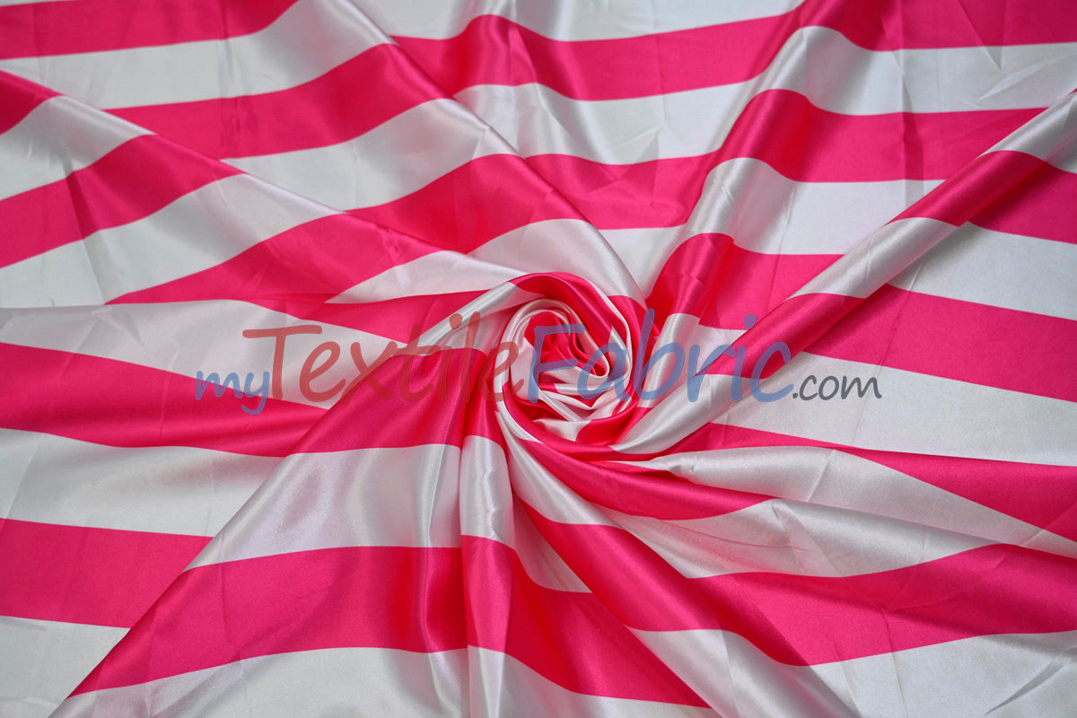 Stripe Satin Charmeuse Polyester Fabric - 2" Stripe, Multiple Colors, 58/60" Width (1 Yard)