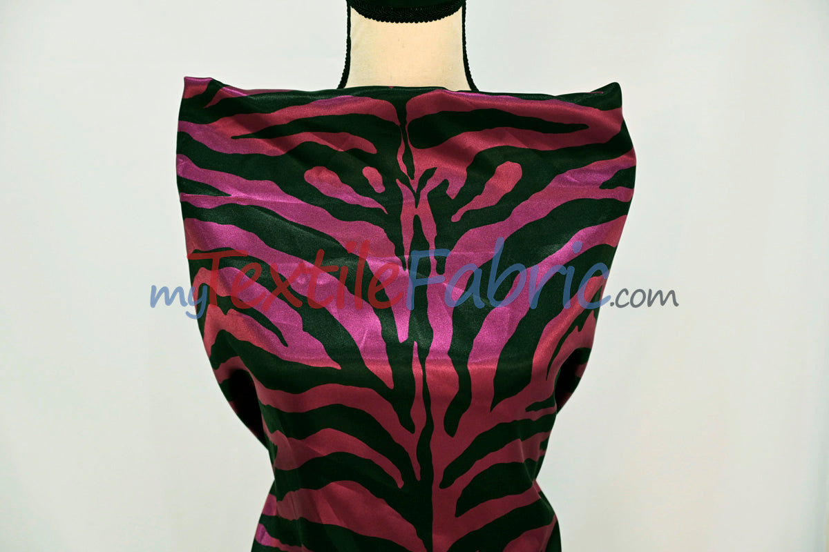 Zebra Charmeuse Satin Fabric - Zebra Print, 58/60" Width, Multiple Colors (1 Yard)
