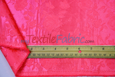 Satin Flower Brocade Polyester Fabric - Tone On Tone Embossed Floral, 58/60" Width (1 Yard)