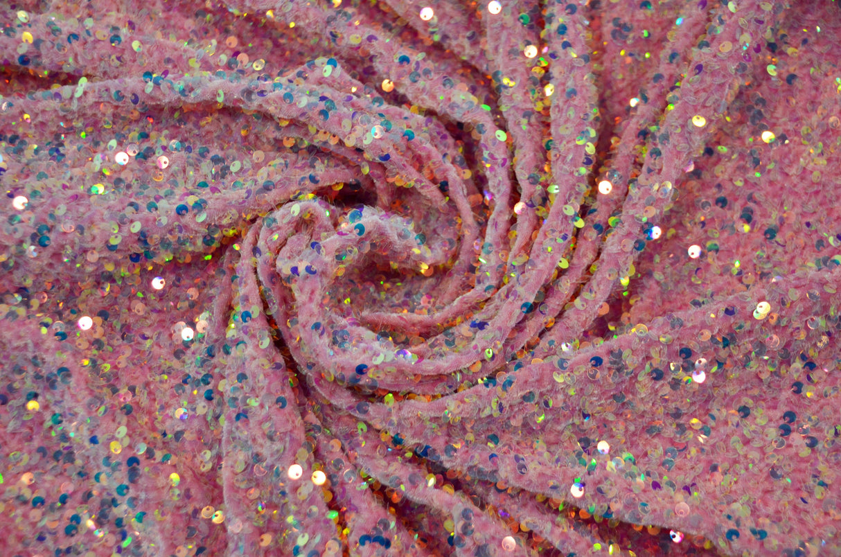 Sequins Stretch Velvet Polyester Spandex Fabric - Sequins On Plush Velvet, Multiple Colors, 60" Width (By The Yard)