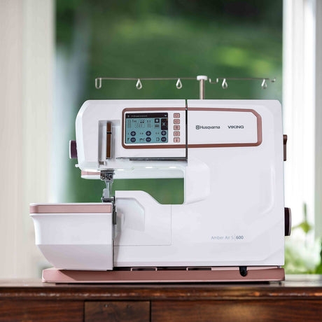 Husqvarna Viking Amber Air S 600 Coverlock Machine - Overlock Serger, Color Touchscreen, One-Touch Electronic Air Threading, 26 Stitches (1 Unit)