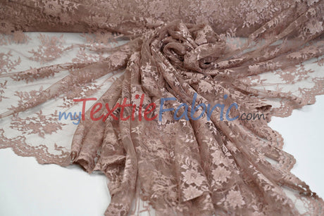 Chantilly Lace Polyester Fabric - Floral Embroidery, Sheer Mesh, 52" Width (1 Yard)