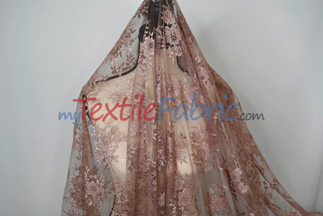 Chantilly Lace Polyester Fabric - Floral Embroidery, Sheer Mesh, 52" Width (1 Yard)