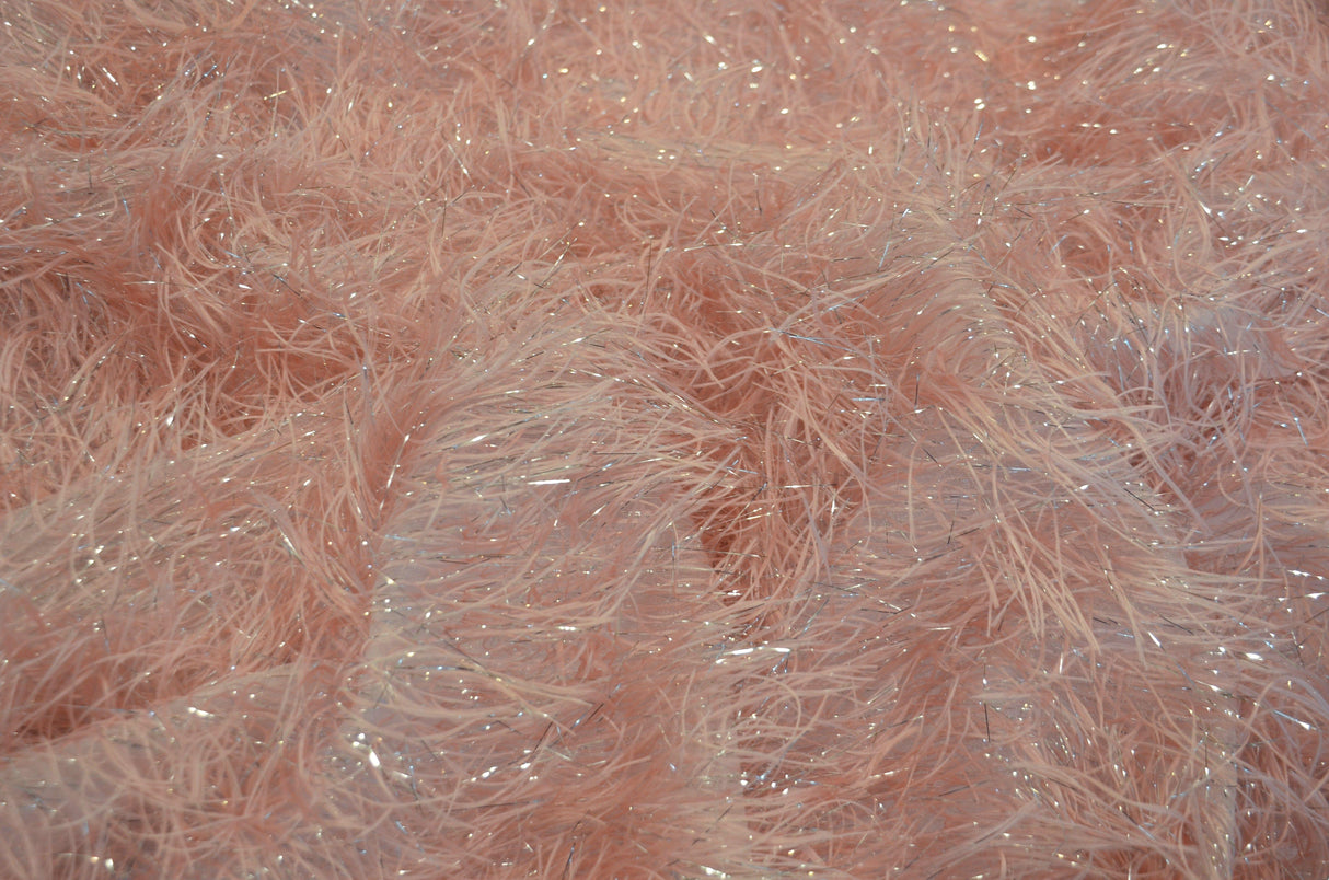 Blush Pink Shaggy Brocade Polyester Fabric - Metallic Eyelash, 56/57" Width (Yards)