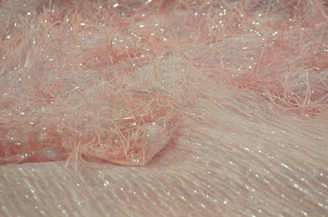 Blush Pink Shaggy Brocade Polyester Fabric - Metallic Eyelash, 56/57" Width (Yards)