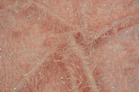 Blush Pink Shaggy Brocade Polyester Fabric - Metallic Eyelash, 56/57" Width (Yards)