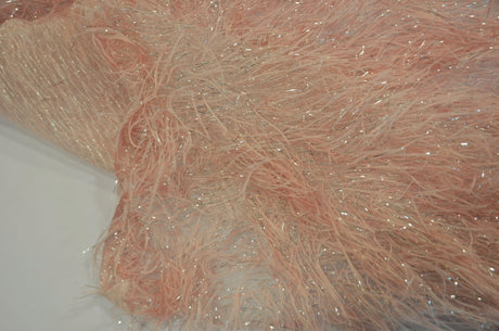 Blush Pink Shaggy Brocade Polyester Fabric - Metallic Eyelash, 56/57" Width (Yards)