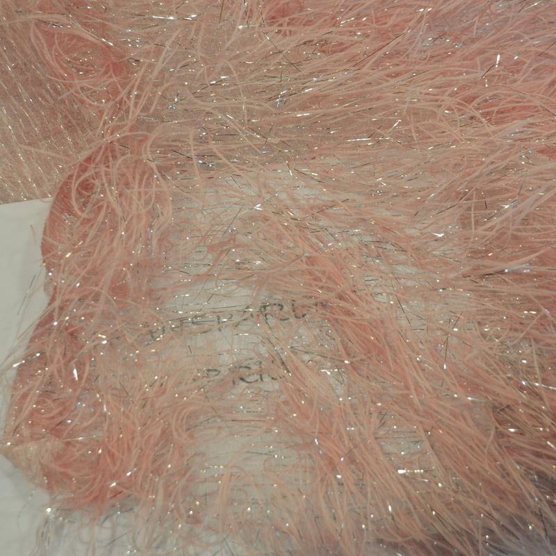 Blush Pink Shaggy Brocade Polyester Fabric - Metallic Eyelash, 56/57" Width (Yards)