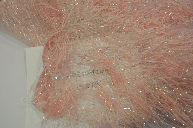 Blush Pink Shaggy Brocade Polyester Fabric - Metallic Eyelash, 56/57" Width (Yards)