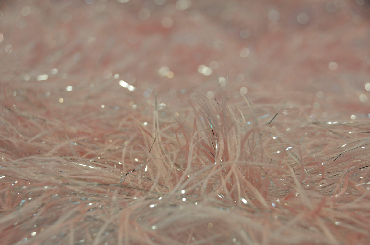 Blush Pink Shaggy Brocade Polyester Fabric - Metallic Eyelash, 56/57" Width (Yards)