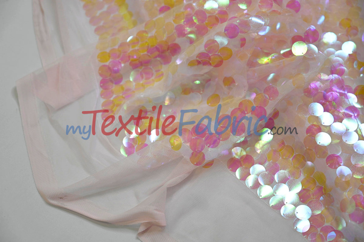 Fish Scale Paillette Sequins Polyester Fabric - 9Mm Sequins, 54" Width, Multiple Colors (1 Yard)