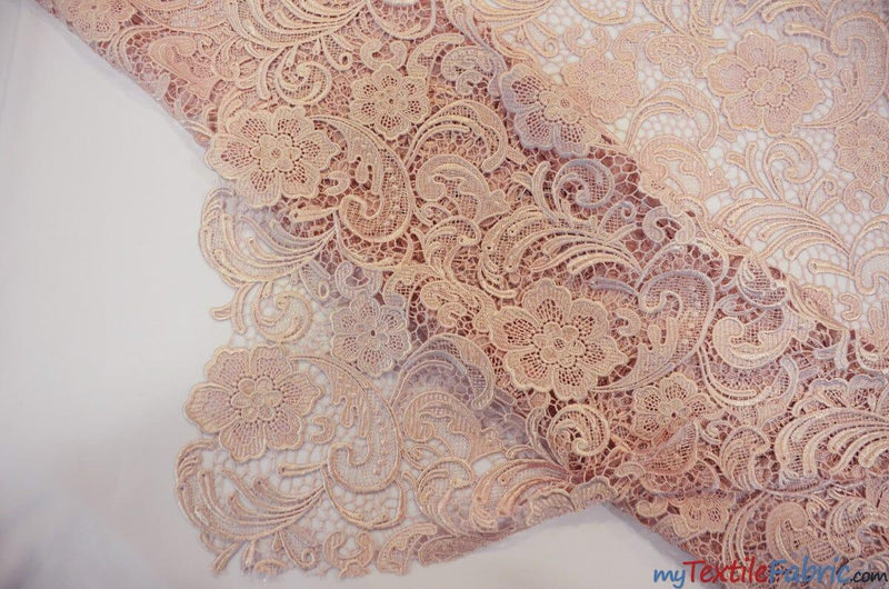 Guipure Bridal Lace Polyester Fabric - Heavy Double Scalloped Lace, Multiple Colors, 48/49" Width (1 Yard)