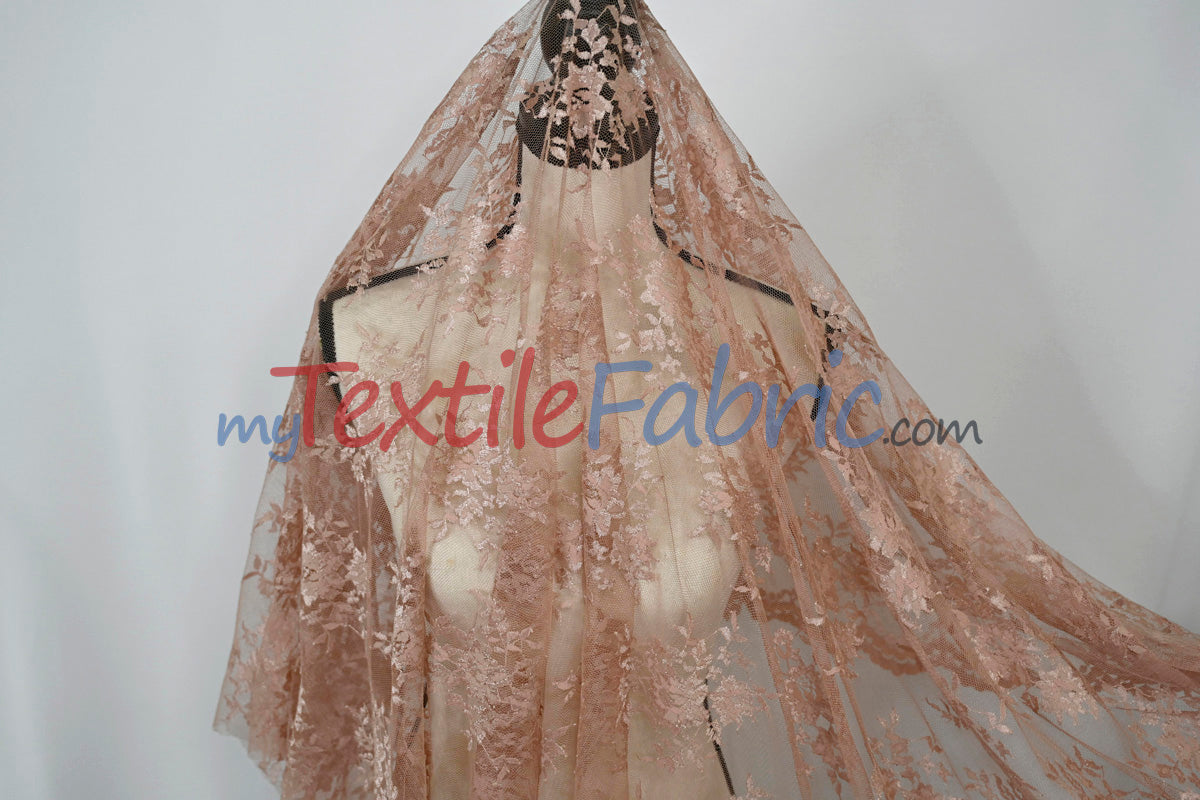 Chantilly Lace Polyester Fabric - Floral Embroidery, Sheer Mesh, 52" Width (1 Yard)
