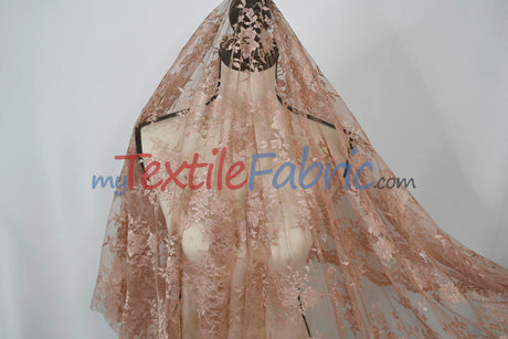 Chantilly Lace Polyester Fabric - Floral Embroidery, Sheer Mesh, 52" Width (1 Yard)