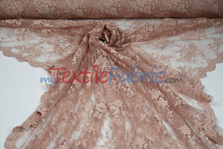 Chantilly Lace Polyester Fabric - Floral Embroidery, Sheer Mesh, 52" Width (1 Yard)