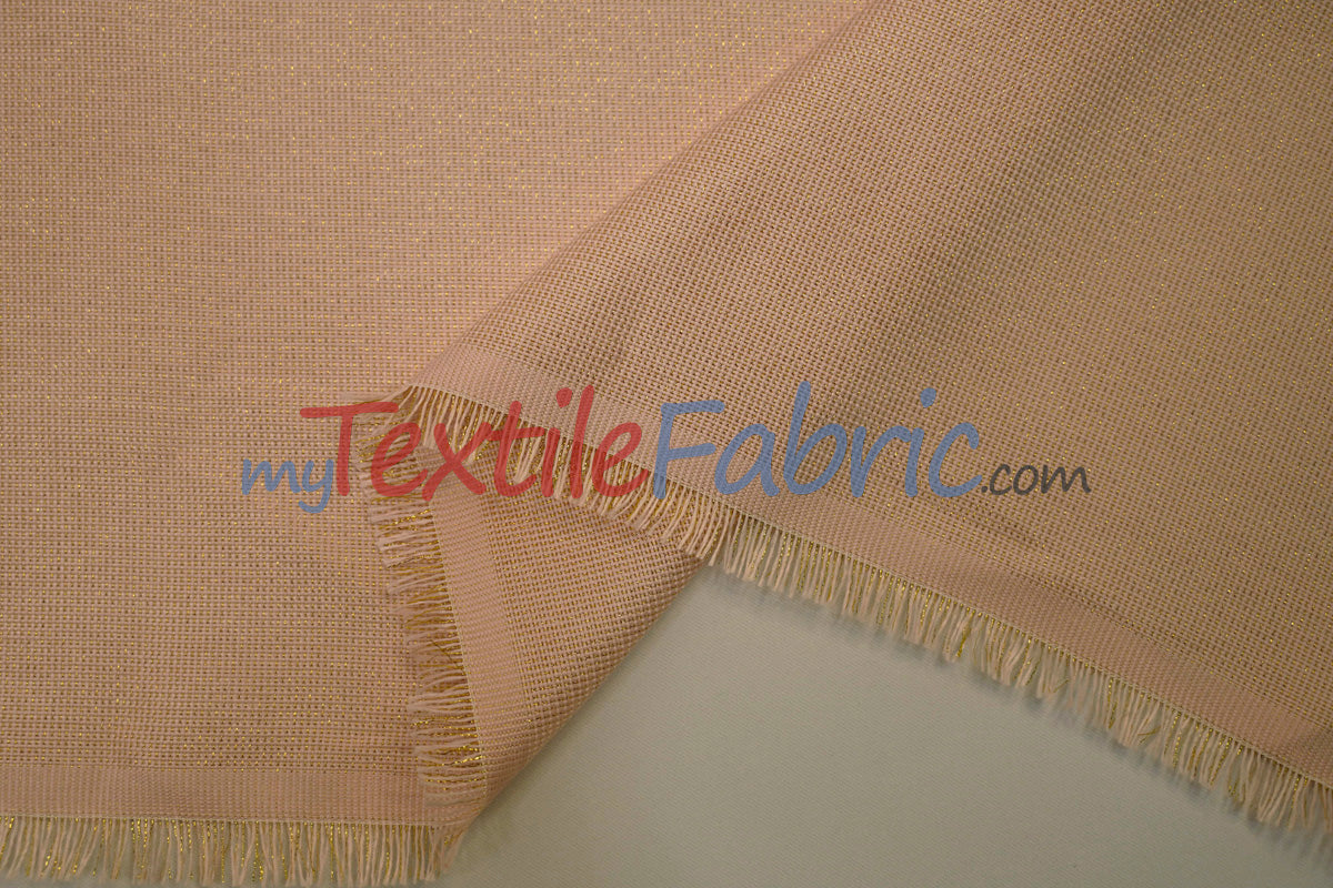 Metallic Vintage Linen Polyester Fabric - Imitation Burlap, Metallic Foil Vein, 58/60" Width (1 Yard)