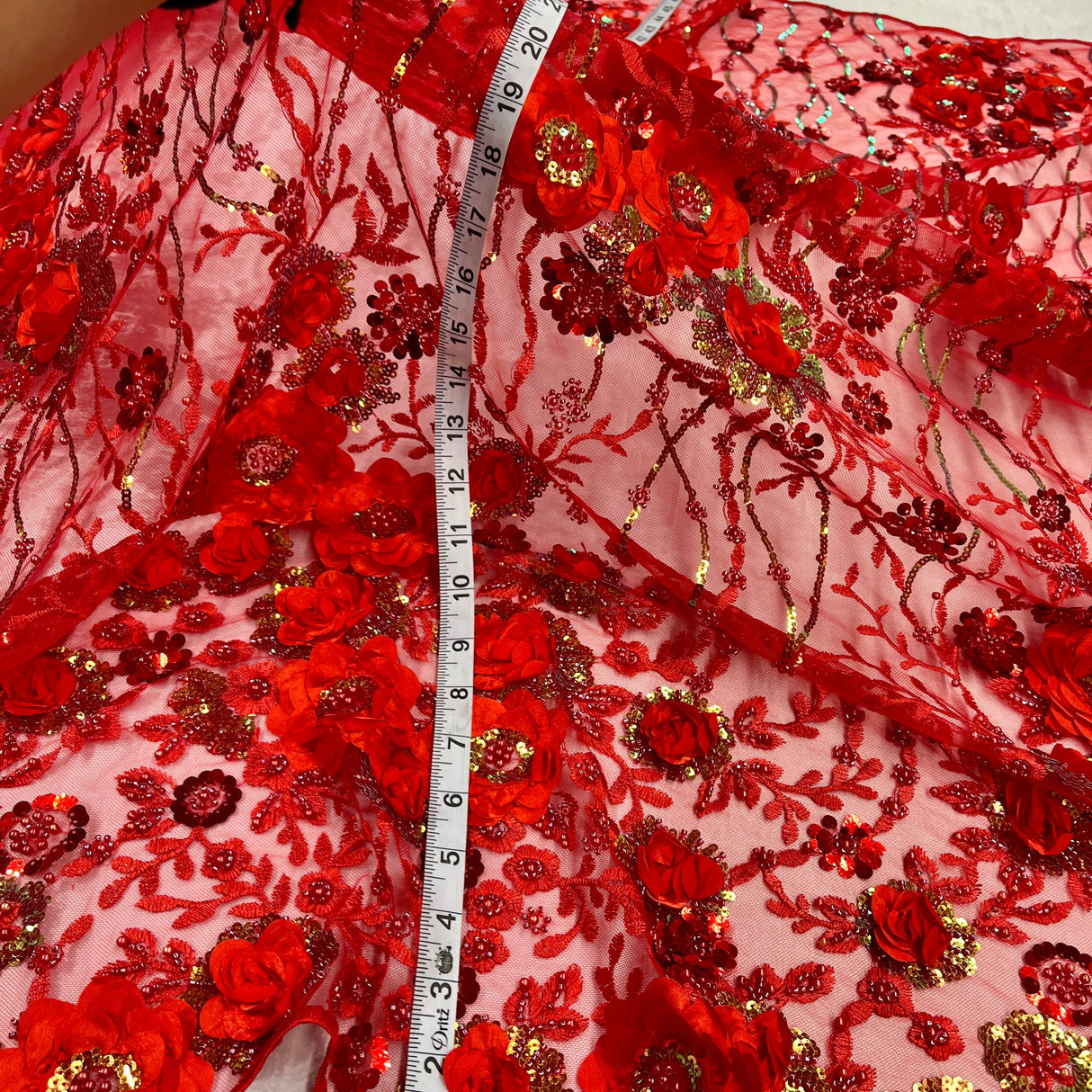 Embroidered Mesh 3D Floral Beaded Lace