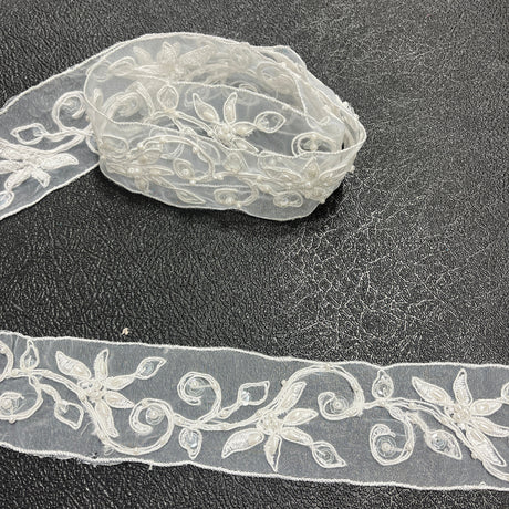 Beaded Corded Lace Trim 100% Polyester Net Mesh 2"