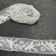 Beaded & Corded Lace Trimming Embroidered On 100 Percent Polyester Net Mesh Fabric - White, Ivory, 2" Wide (1 Yard)