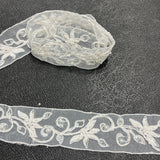 Beaded & Corded Lace Trimming Embroidered On 100 Percent Polyester Net Mesh Fabric - White, Ivory, 2" Wide (1 Yard)