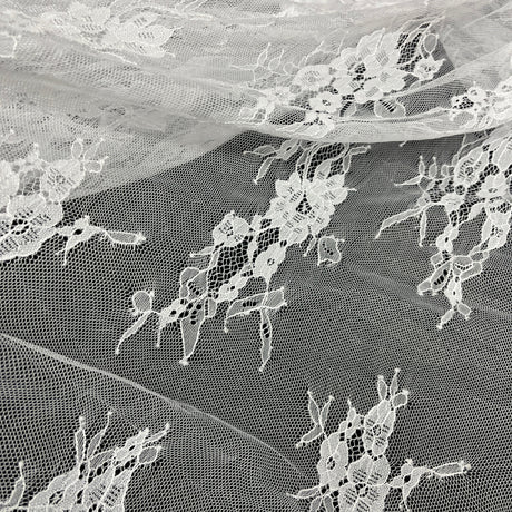 Embroidered Chantilly Lace Fabric with Eyelash Scallop