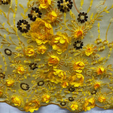 1 Yard Sparkling Beaded and Sequined 3D Floral Lace Fabric Embroidered on 100% Polyester Net Mesh White