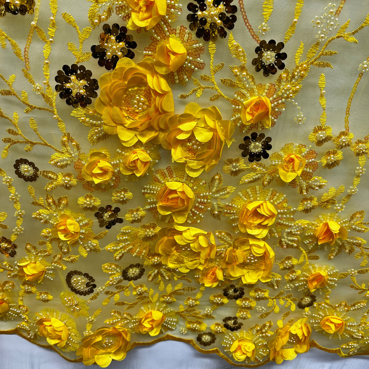 Embroidered Mesh 3D Floral Beaded Lace