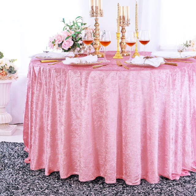 Round Crushed Velvet Tablecloth 120 Inch Pink