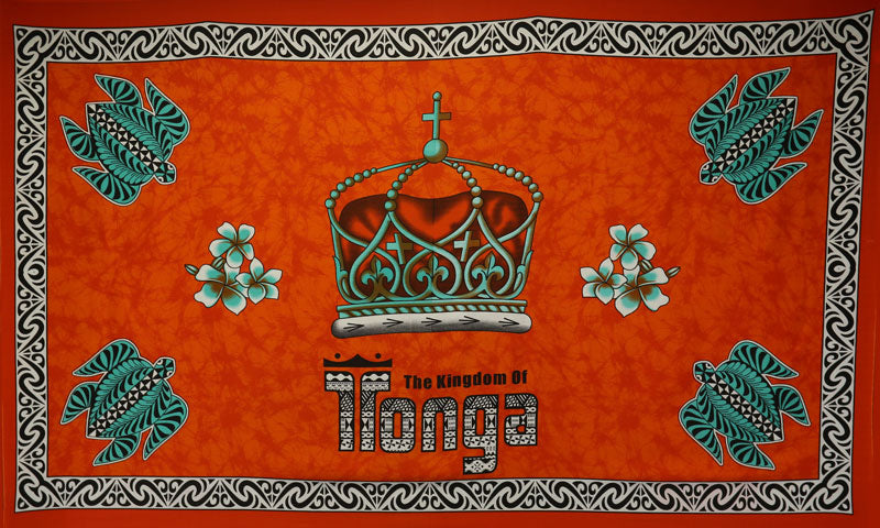 Kingdom Of Tonga Crown Turtle Plumeria Polyester Fabric - Multi Color Crown Turtle Plumeria Pattern, 72" L X 45" W (1 Piece)
