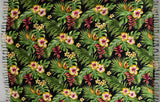 Hibiscus Plumeria & Tropical Leaves Rayon Fabric - Red, Teal, Turquoise, Royal, Black, Fringes, 72" L x 45" W (1 Piece)