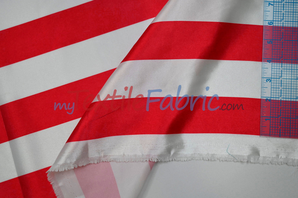 Stripe Satin Charmeuse Polyester Fabric - 2" Stripe, Multiple Colors, 58/60" Width (1 Yard)