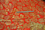 Oriental Metallic Big Flower Brocade Metallic Brocade Fabric - Fuchsia, Red, Flag Green, Royal, Purple, Floral Pattern, 58" Width (1 Yard)