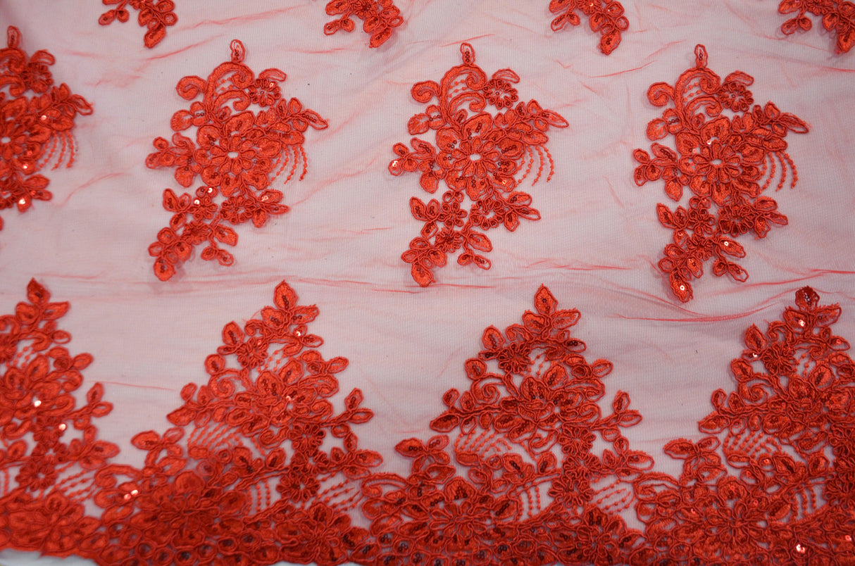 Camilla Embroidery Polyester Fabric - Flower Embroidery With Sequins, Sheer Bridal Lace, 52" Width (1 Yard)