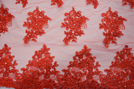 Camilla Embroidery Polyester Fabric - Flower Embroidery With Sequins, Sheer Bridal Lace, 52" Width (1 Yard)