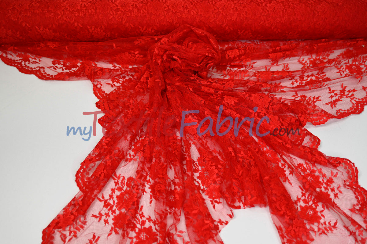 Chantilly Lace Polyester Fabric - Floral Embroidery, Sheer Mesh, 52" Width (1 Yard)