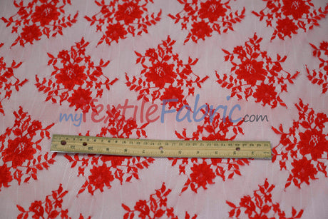 Chantilly Lace Polyester Fabric - Floral Embroidery, Sheer Mesh, 52" Width (1 Yard)