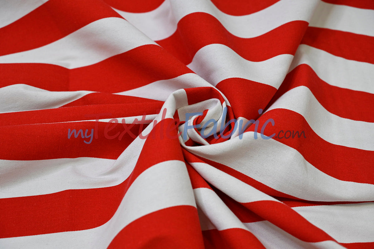 10 Oz 100% Cotton Canvas 2" Stripe Fabric - Multiple Colors, 60" Wide (1 Yard)