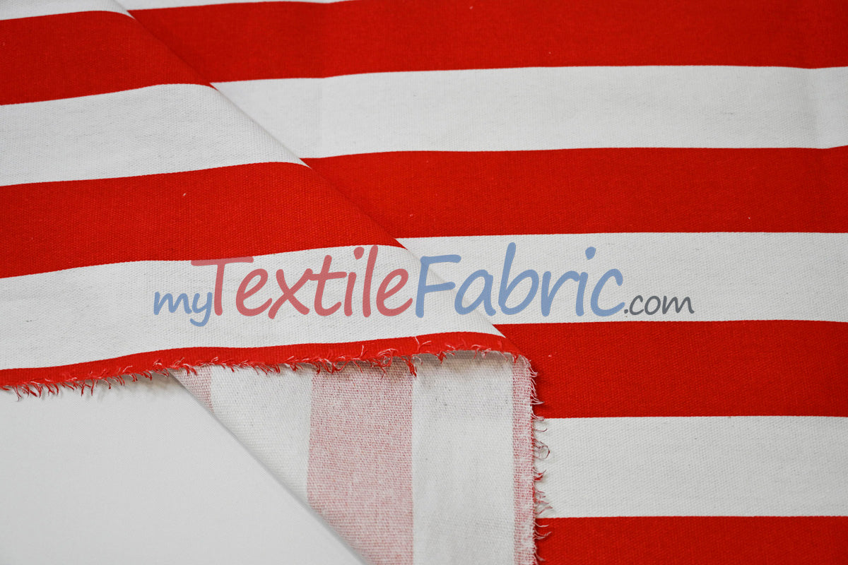 10 Oz 100% Cotton Canvas 2" Stripe Fabric - Multiple Colors, 60" Wide (1 Yard)